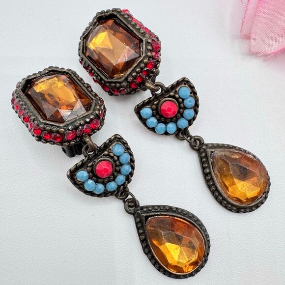 Vintage Poggi Paris Clip On Earrings French Bohemian Designer Eclectic Dramatic - Picture 1 of 13